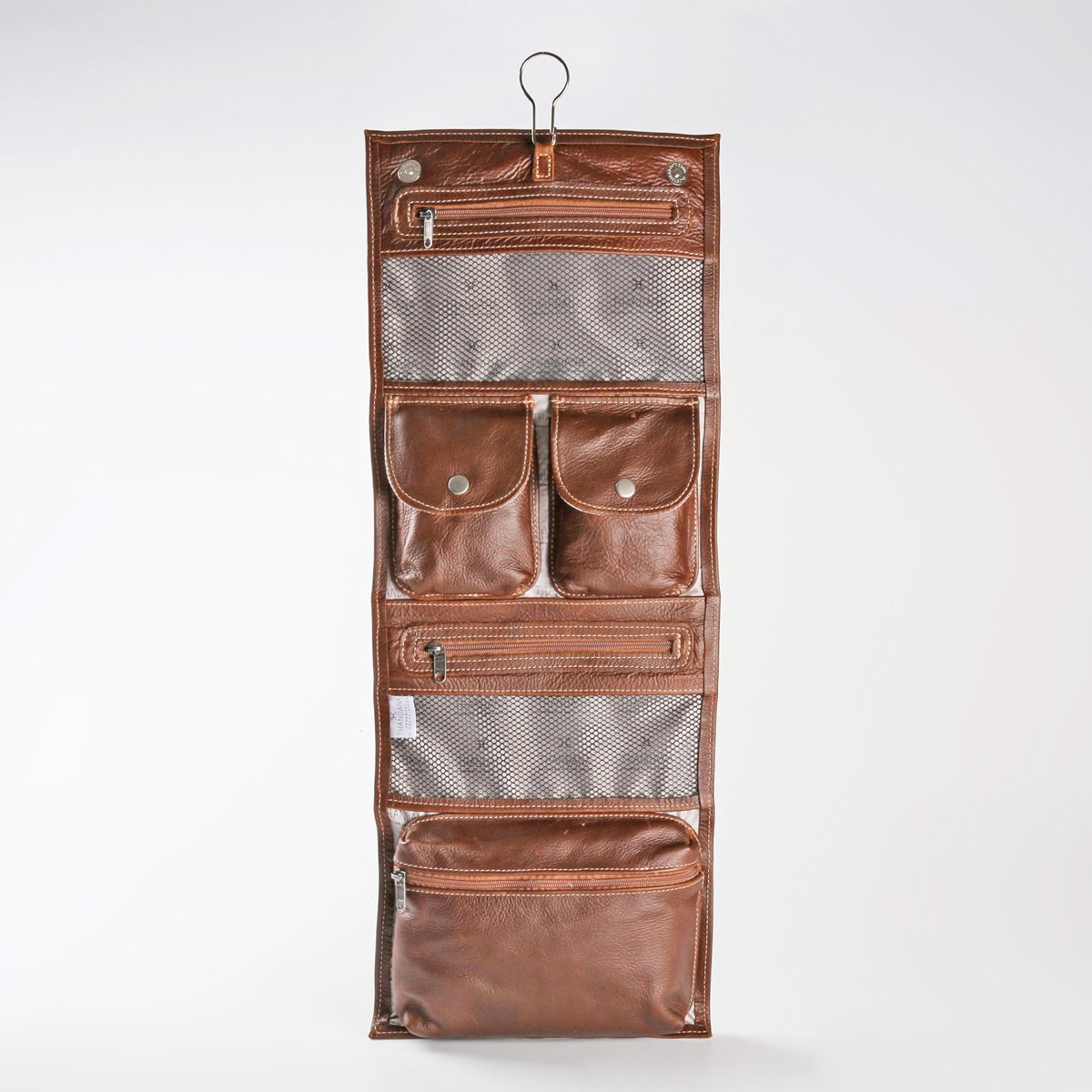 Leather Roll Up Toiletry Bag -Tobacco Brown