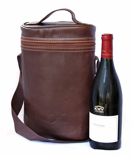 Double Bottle Leather Cooler Bag - Tobacco Brown