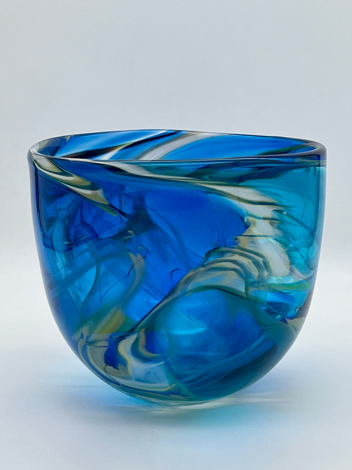 African Blown Blue Mountain Glass Bowl