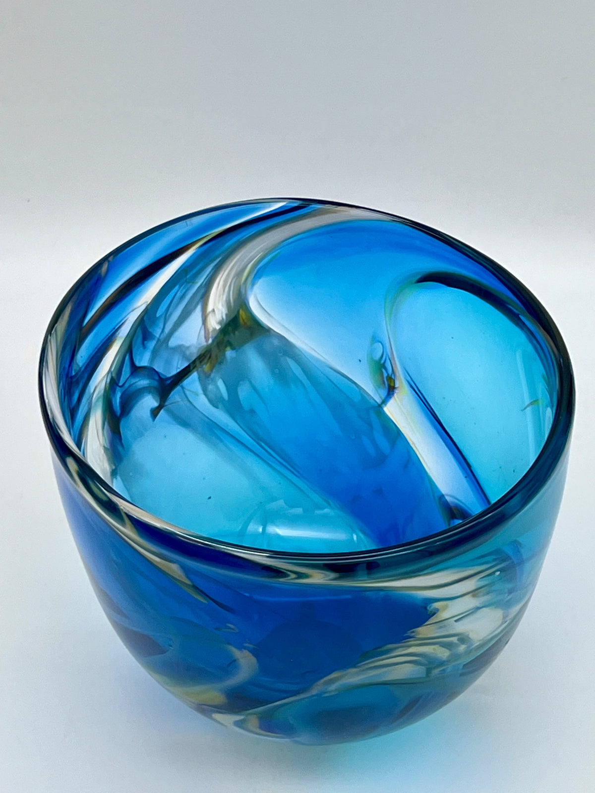 African Blown Blue Mountain Glass Bowl