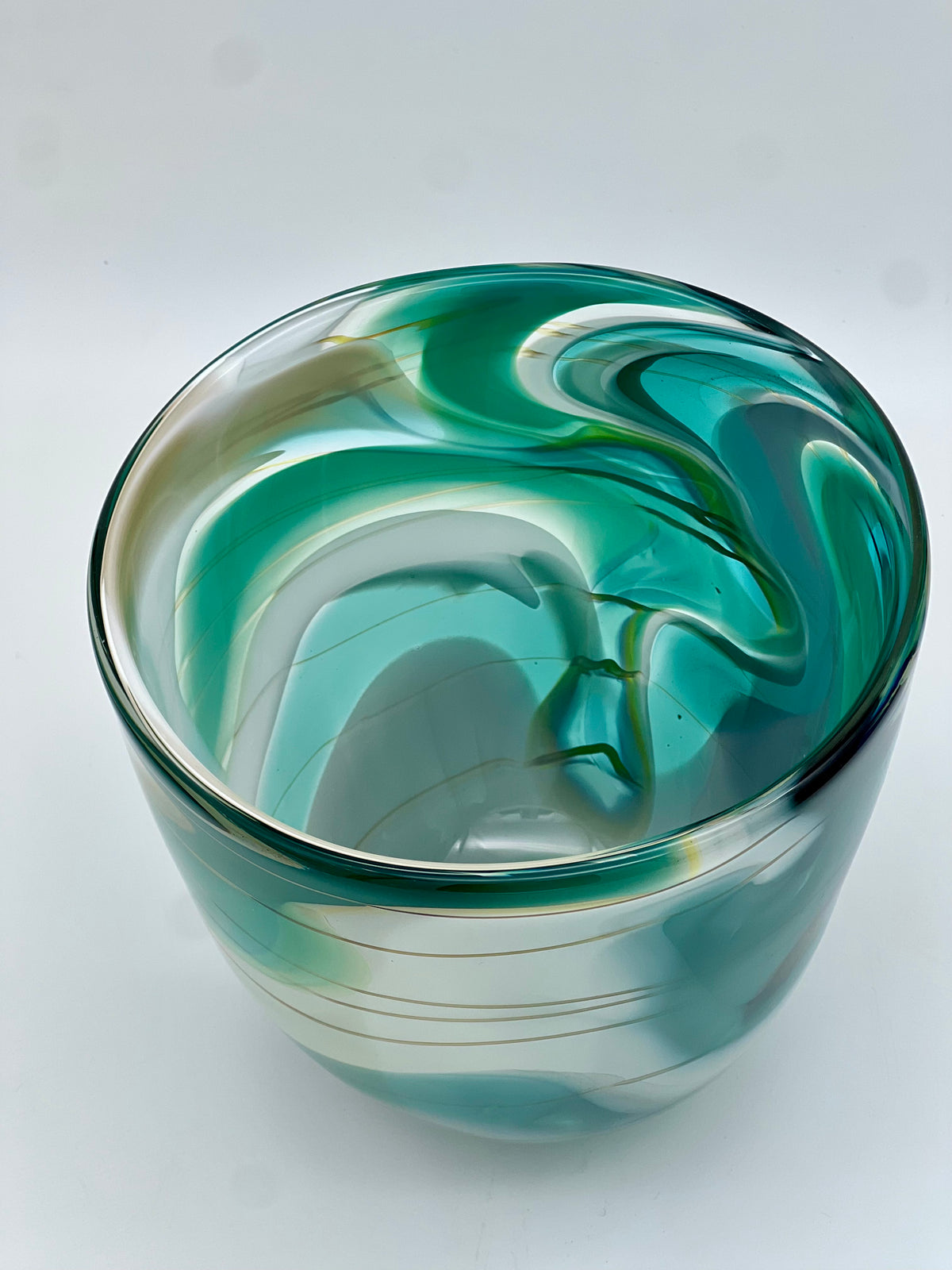 Mouth Blown Teal Green Glass Bowl