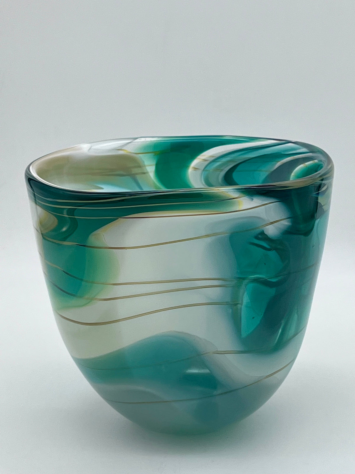 Mouth Blown Teal Green Glass Bowl