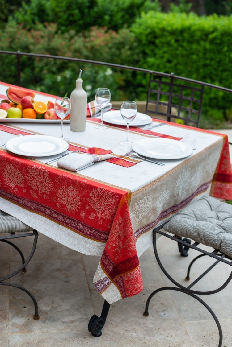 Jacquard Woven Tablecloth - Ocean Coral