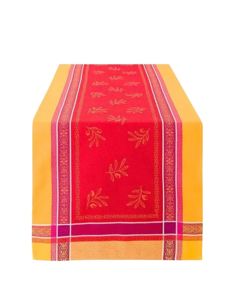 Jacquard Woven Table Runner -  Olivia Jaune Rouge