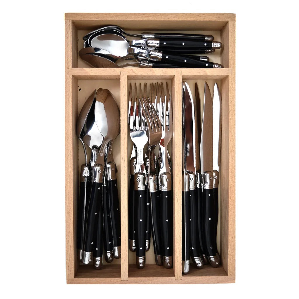 Laguiole by Andre Verdier 24 Piece Black Cutlery Set in Wooden Box