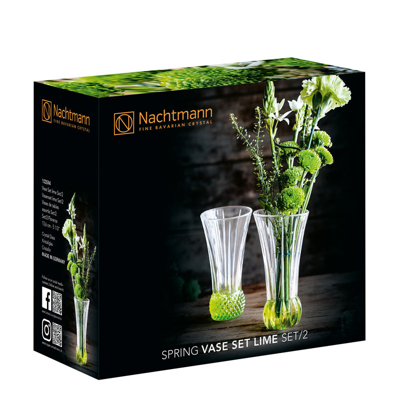 Nachtmann Spring Time Vases with Lime Base Set of 2 Mixed