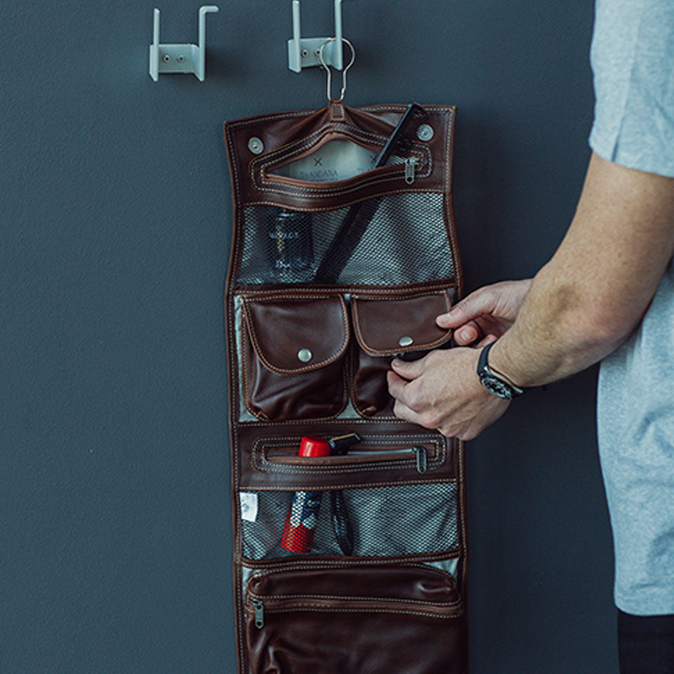 Leather Roll Up Toiletry Bag -Tobacco Brown The Beautiful Life Store