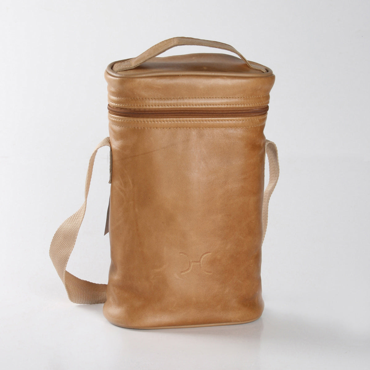 Double Bottle Leather Cooler Bag - Hazelnut